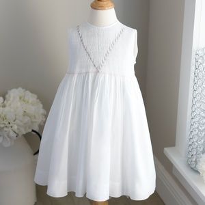 Strasburg Dress White Smocked Sleeveless Bullion Embroidery Portrait Vacation